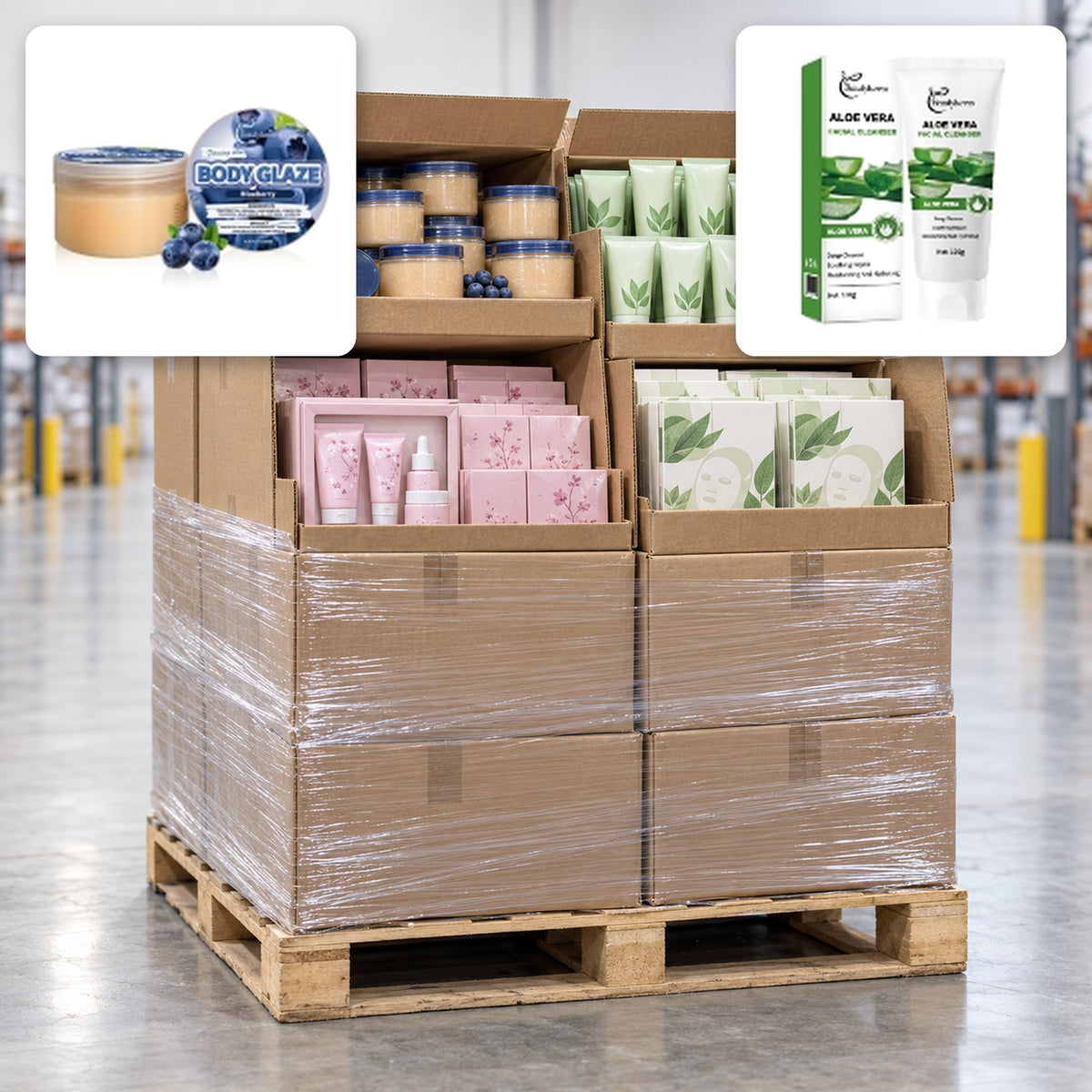 Body Glaze, Face Masks & Skincare Sets – Pallets, 70 SKUs, ~12,700 pcs