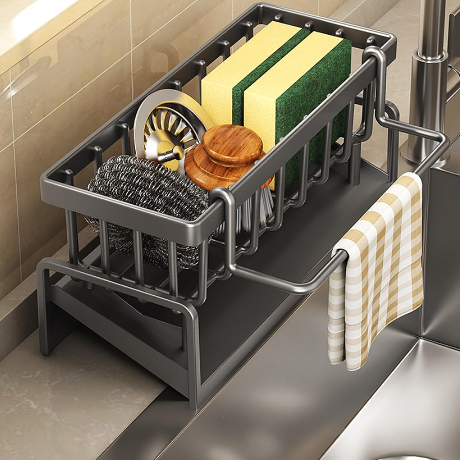 Generic Kitchen Sink Caddy Organizer Sponge Holders with Towel Holders for Kitchen Sink and Countertop