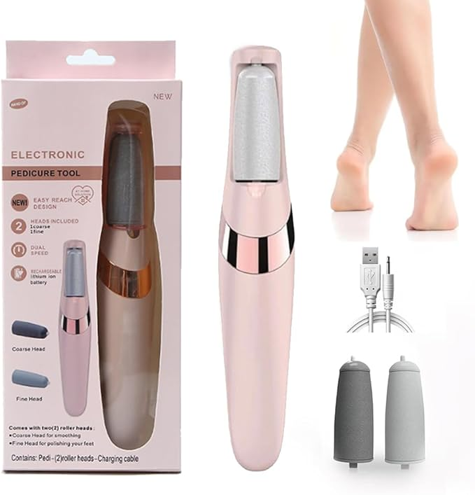 Rechargeable Electric Foot Callus Remover Clearance, Dual Speed Pedicure Tool with 2 Replacement Roller Heads, USB Charging Dead Skin Hard Cracked Heel Foot File for Home Foot Spa