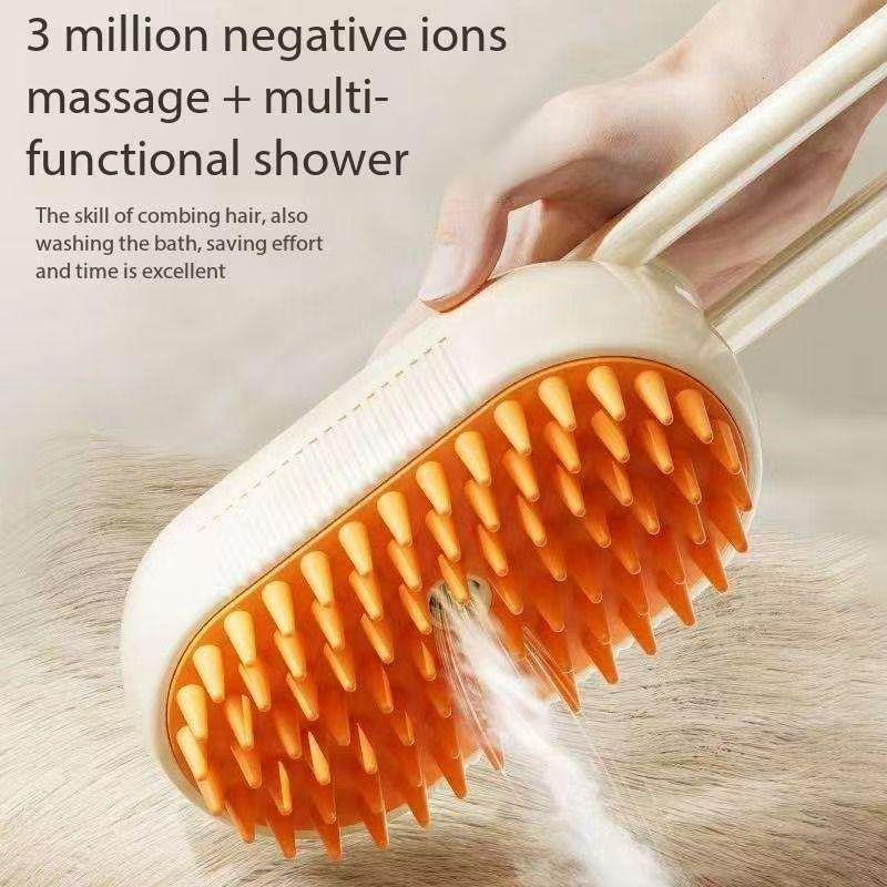 BoBow Cat Steam Brush for Shedding, 4 in 1 Rechargeable Steam Pet Brush for Cats and Dogs, Anti-Static, Massage, Cleaning, Shedding& Combing All In One! (Khaki)
