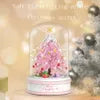 Mini Christmas Tree Snow Globe Music Box with Light Clearance, DIY Micro Building Block Xmas Snow Globe Decor, Golden Pink Desktop Christmas Ornament Gift for Girls