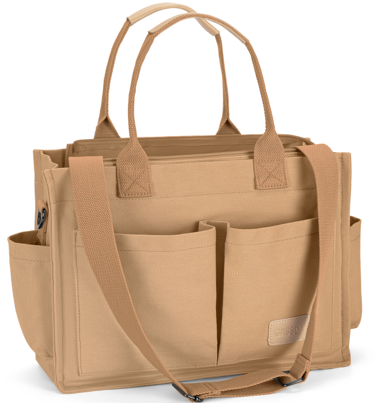 Mixed Sizes & Colors Surplus 1396Pcs Multi-Pocket Canvas Tote Bag, Detachable Shoulder Strap Daily Work Handbag Wholesale Liquidation