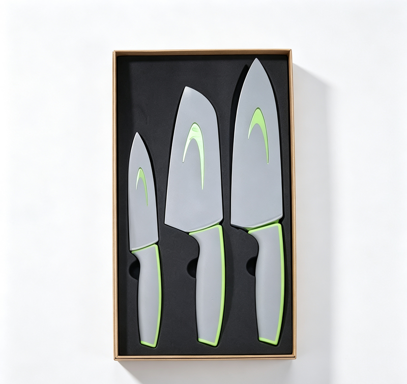 Multi-size 3pcs Kitchen Knife Set Grey Green Handle Stainless Steel Cooking Knives Wholesale