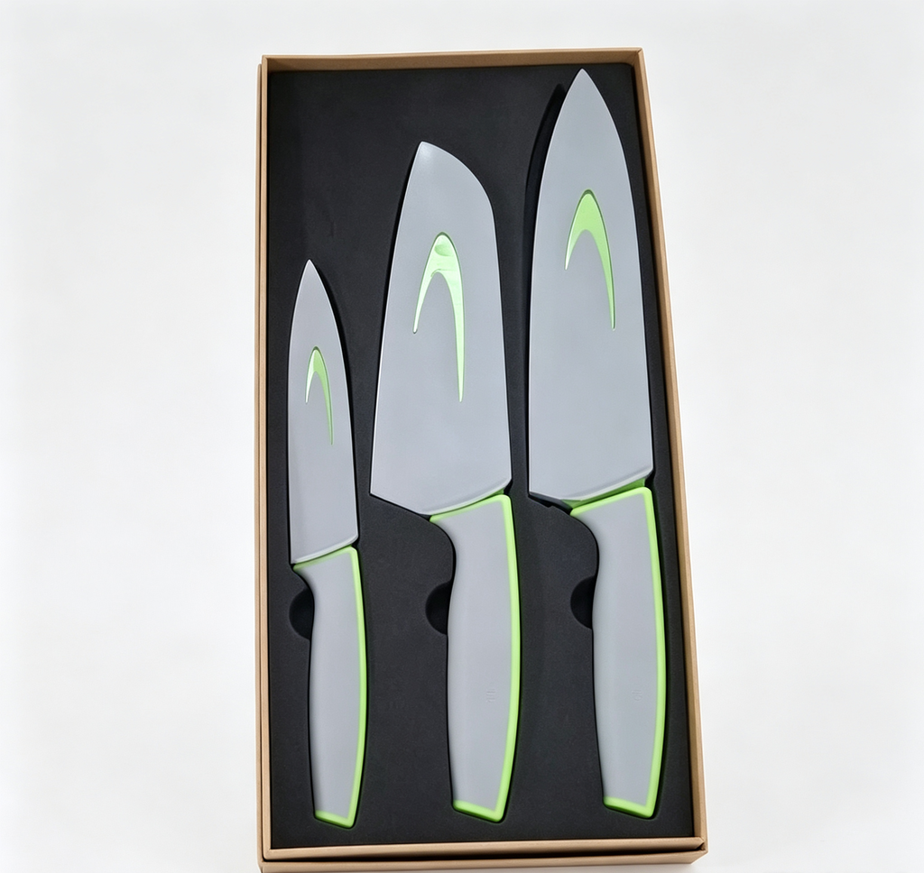 Multi-size 3pcs Kitchen Knife Set Grey Green Handle Stainless Steel Cooking Knives Wholesale