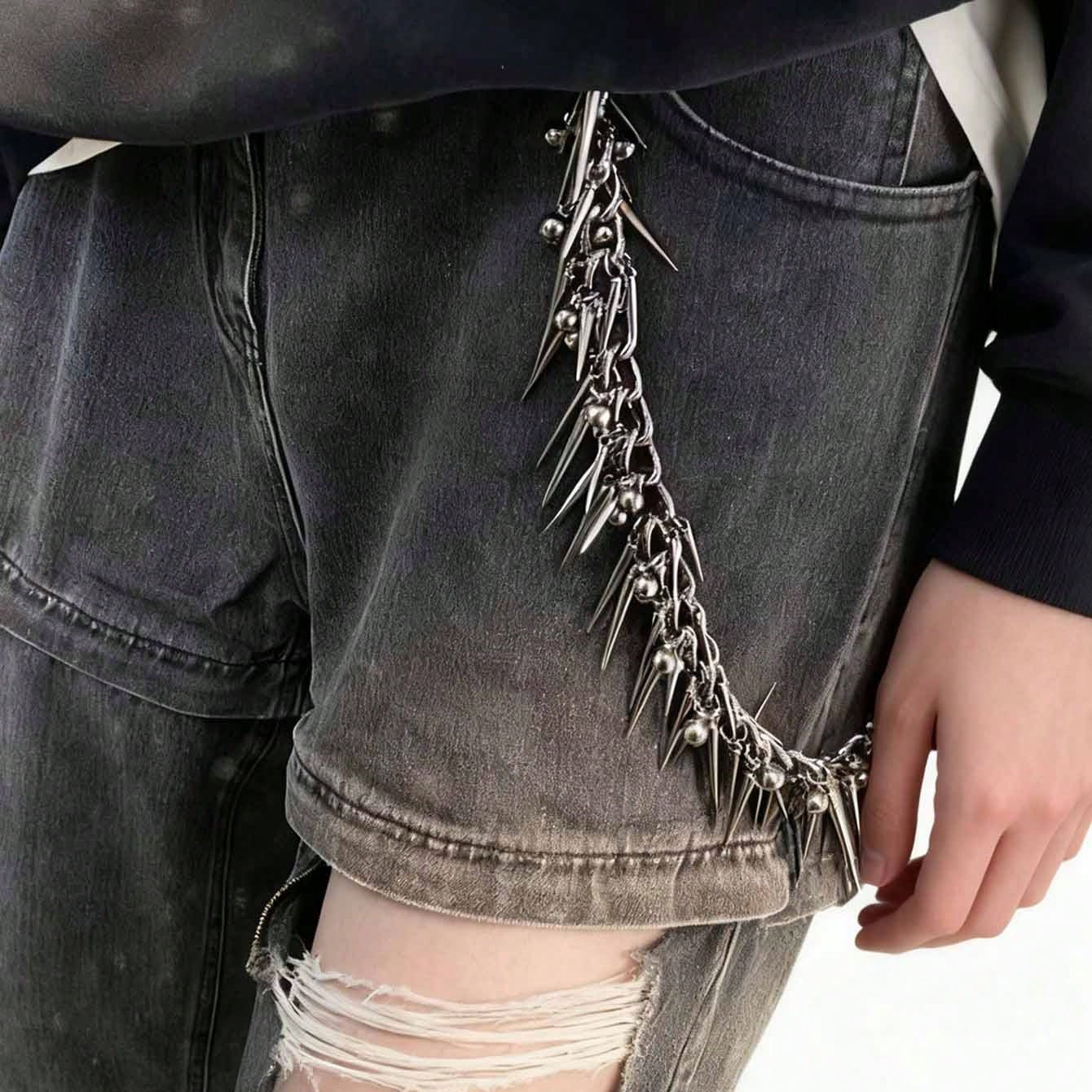 Multi Color Punk Spike Waist Chain Clearance, Gothic Rivet Spiked Body Belt, Edgy Rock Heavy Metal Statement Waist Belt for Skirt Jeans Concert