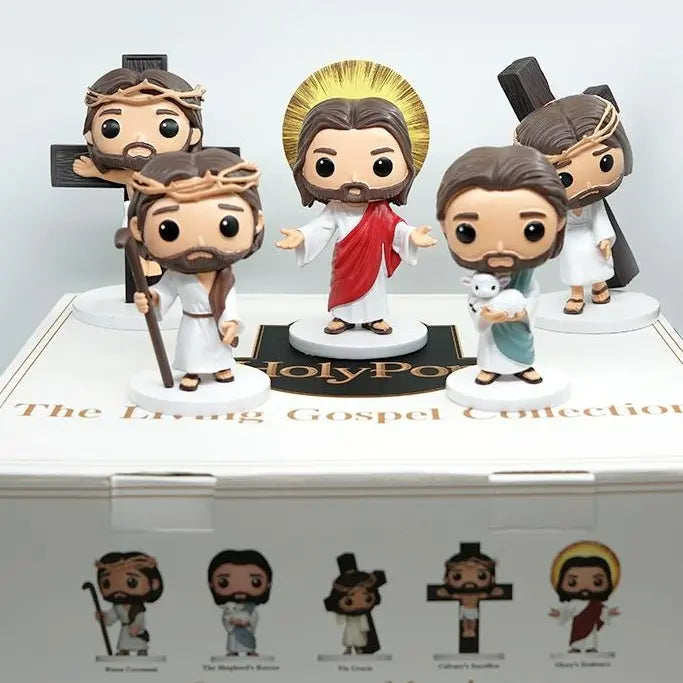 Jesus Christ Figurine Statue Clearance, Cute Chibi Style Resin Christian Figure with Gift Box, Religious Home Desktop Decor Ornament Catholic Faith Prayer Gift