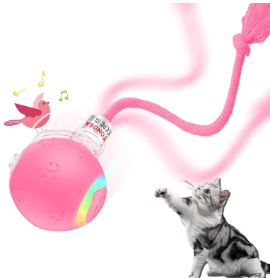 Interactive Cat Ball Toy, Automatic Moving Ball Toy for Indoor Cat Fast Rolling on Carpet, Chirping & Motion Activate Cat Toys, Cats Fun Gift with Light