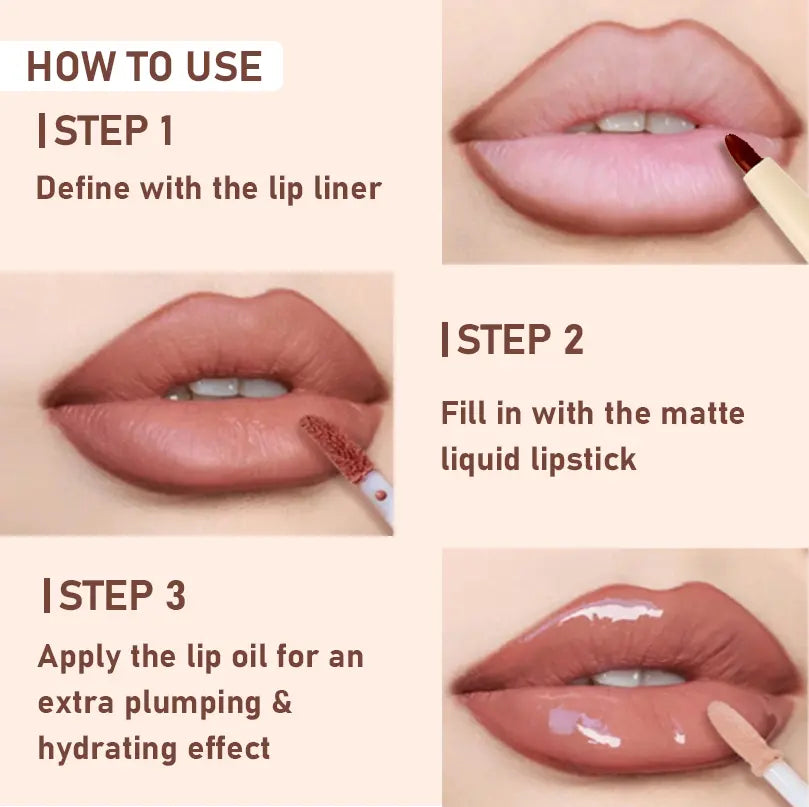 Dual Lip Makeup Kit, Waterproof Lip Liner Pen + Shiny Lip Gloss, Long Lasting Nude Lip Combo Clearance Stock