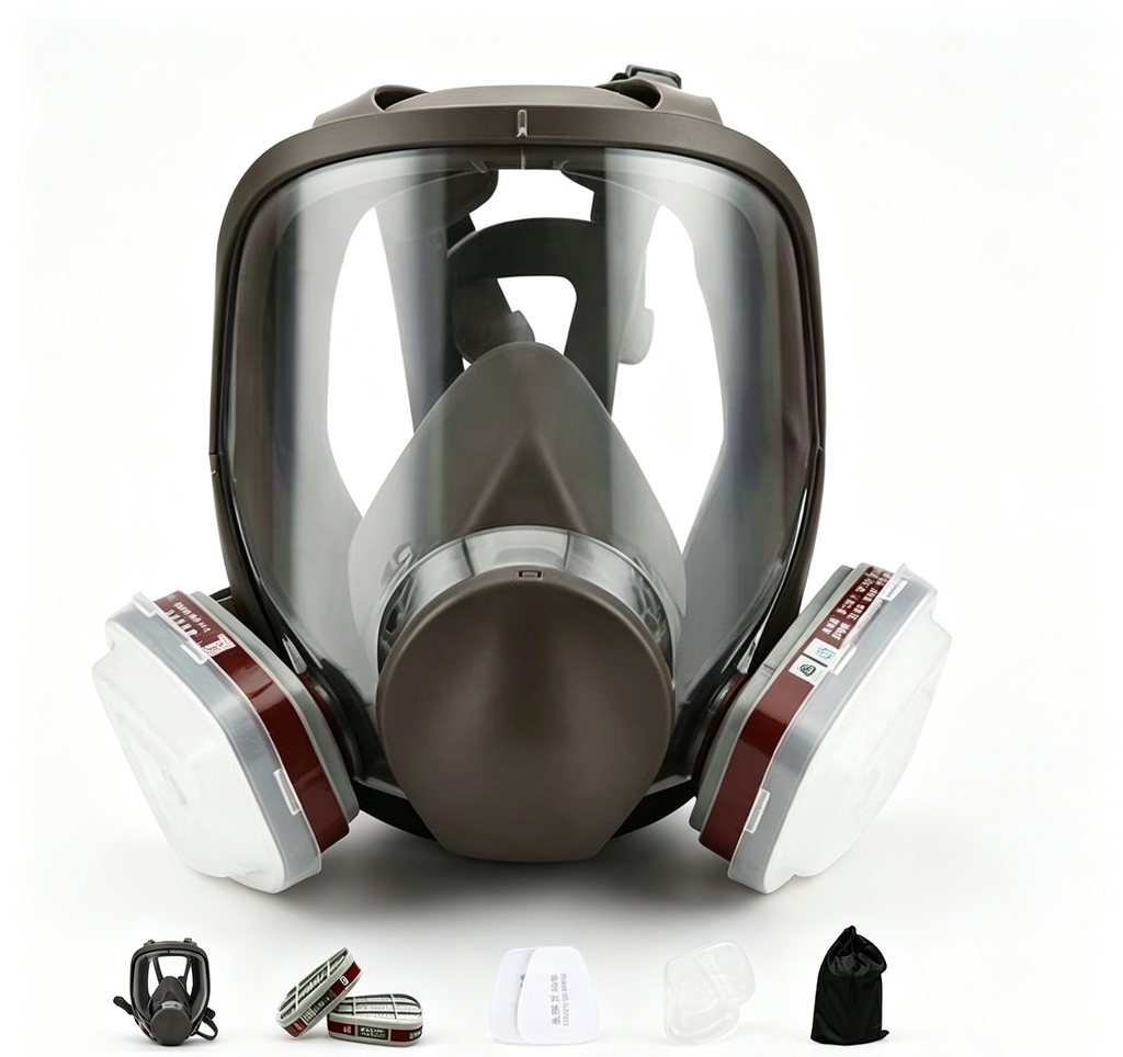 Full Face Chemical Respirator Mask Wide View Anti Gas Dust Protective Mask With Replaceable Filters