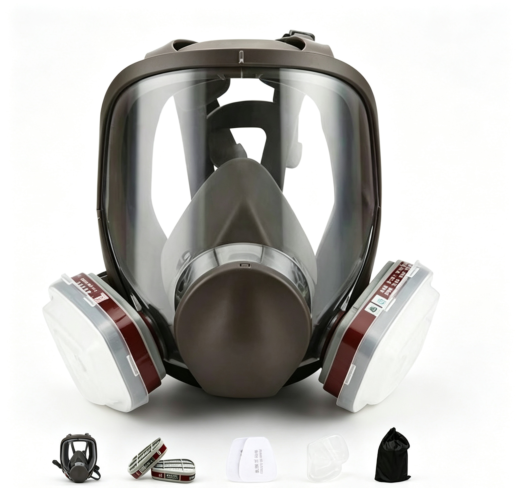 Full Face Chemical Respirator Mask Wide View Anti Gas Dust Protective Mask With Replaceable Filters