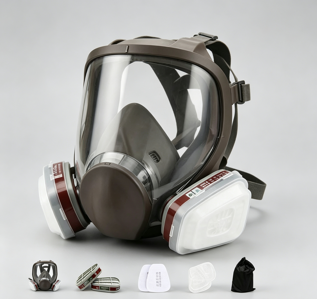 Full Face Chemical Respirator Mask Wide View Anti Gas Dust Protective Mask With Replaceable Filters