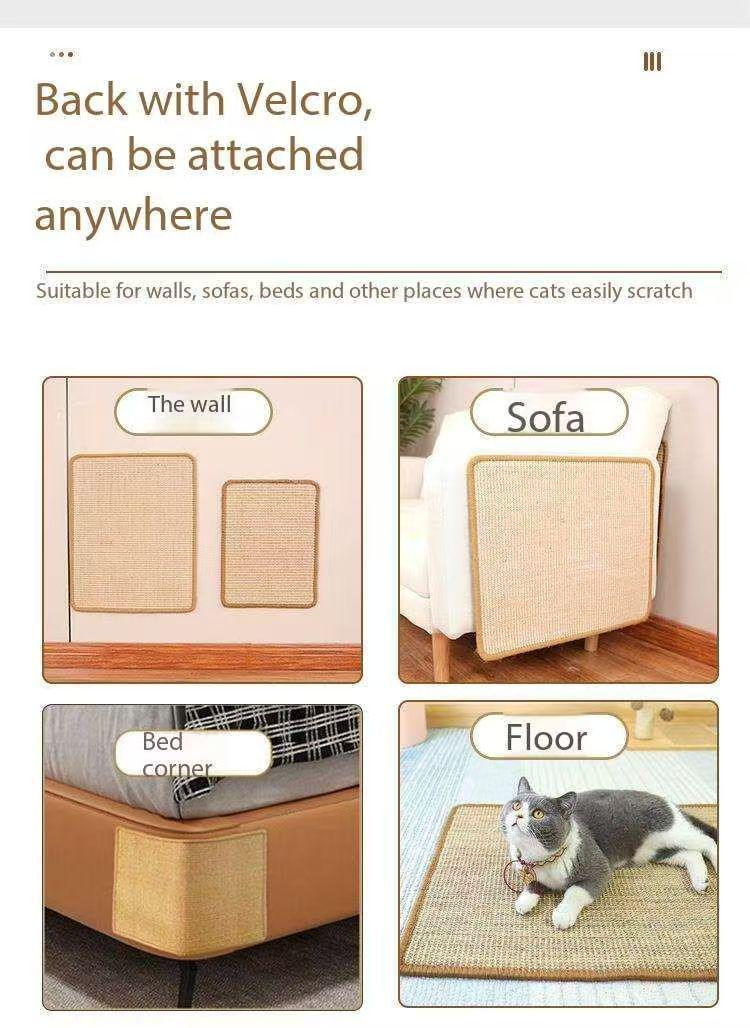Silk fiber cat litter mat, designed to protect cat claws and paws. Features a cat scratching post for safe scratching, without any residue or debris. Ideal for cats with delicate paws. Real silk fiber material, ensuring durability and comfort for cats.