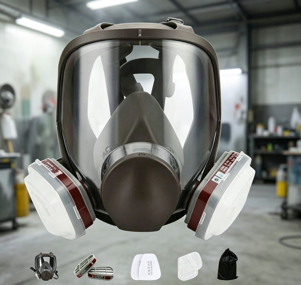 Full Face Chemical Respirator Mask Wide View Anti Gas Dust Protective Mask With Replaceable Filters