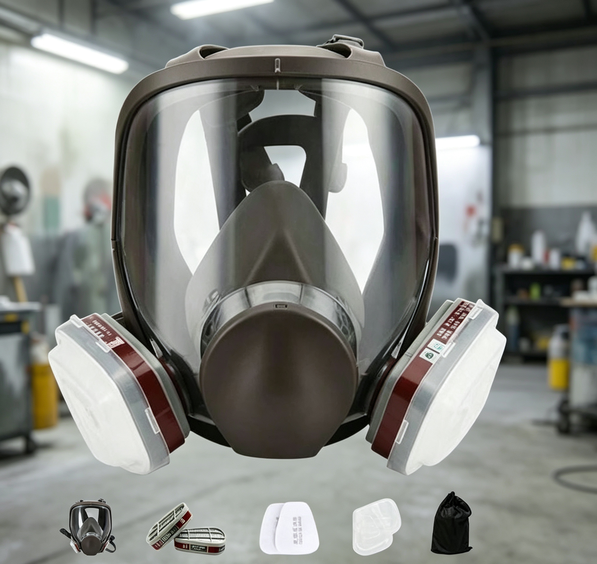 Full Face Chemical Respirator Mask Wide View Anti Gas Dust Protective Mask With Replaceable Filters