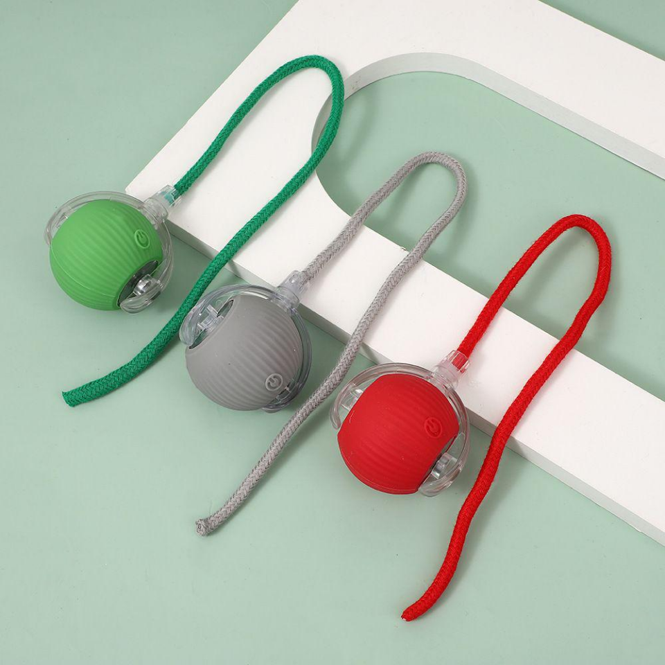 Cat Toy Ball with Tail Rope, Smart Rolling Ball, LED Light, Electric Self-Rolling Pet Toy, Interactive Cat Jumping Ball, Automatic Cat Teaser Ball, Small Dog Toy, Pet Excercise, Cat Activity (Red)