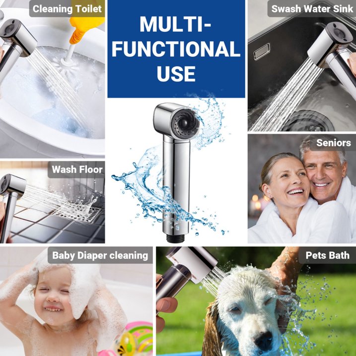 Handheld Bidet Sprayer Kit with Dual Outlet T-Valve Clearance, Retractable Coil Hose Wall Mount Toilet Sprayer, Multi Color Chrome White Gunmetal Bathroom Bidet Shower for Toilet Cleaning