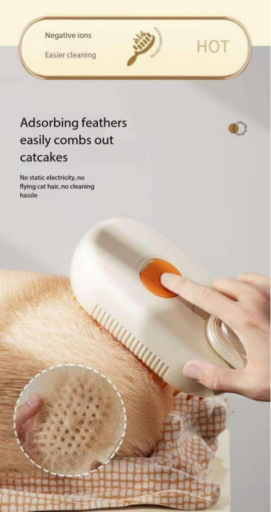 BoBow Cat Steam Brush for Shedding, 4 in 1 Rechargeable Steam Pet Brush for Cats and Dogs, Anti-Static, Massage, Cleaning, Shedding& Combing All In One! (Khaki)