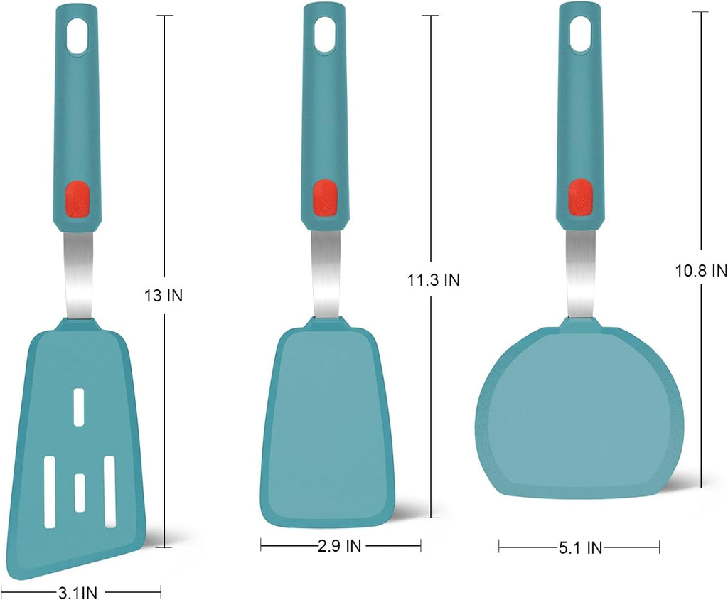 Heat Resistant Silicone Cooking Turner Set of 3 with Stainless Steel Handle, Clearance Bulk Stock 150 Sets Non Stick Kitchen Spatula Kit