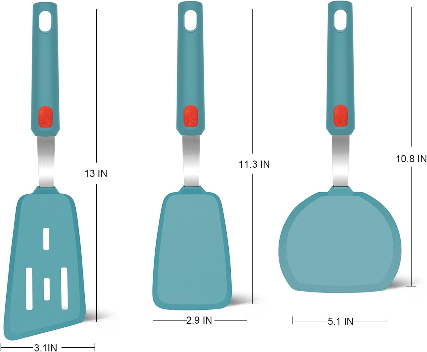 Heat Resistant Silicone Cooking Turner Set of 3 with Stainless Steel Handle, Clearance Bulk Stock 150 Sets Non Stick Kitchen Spatula Kit