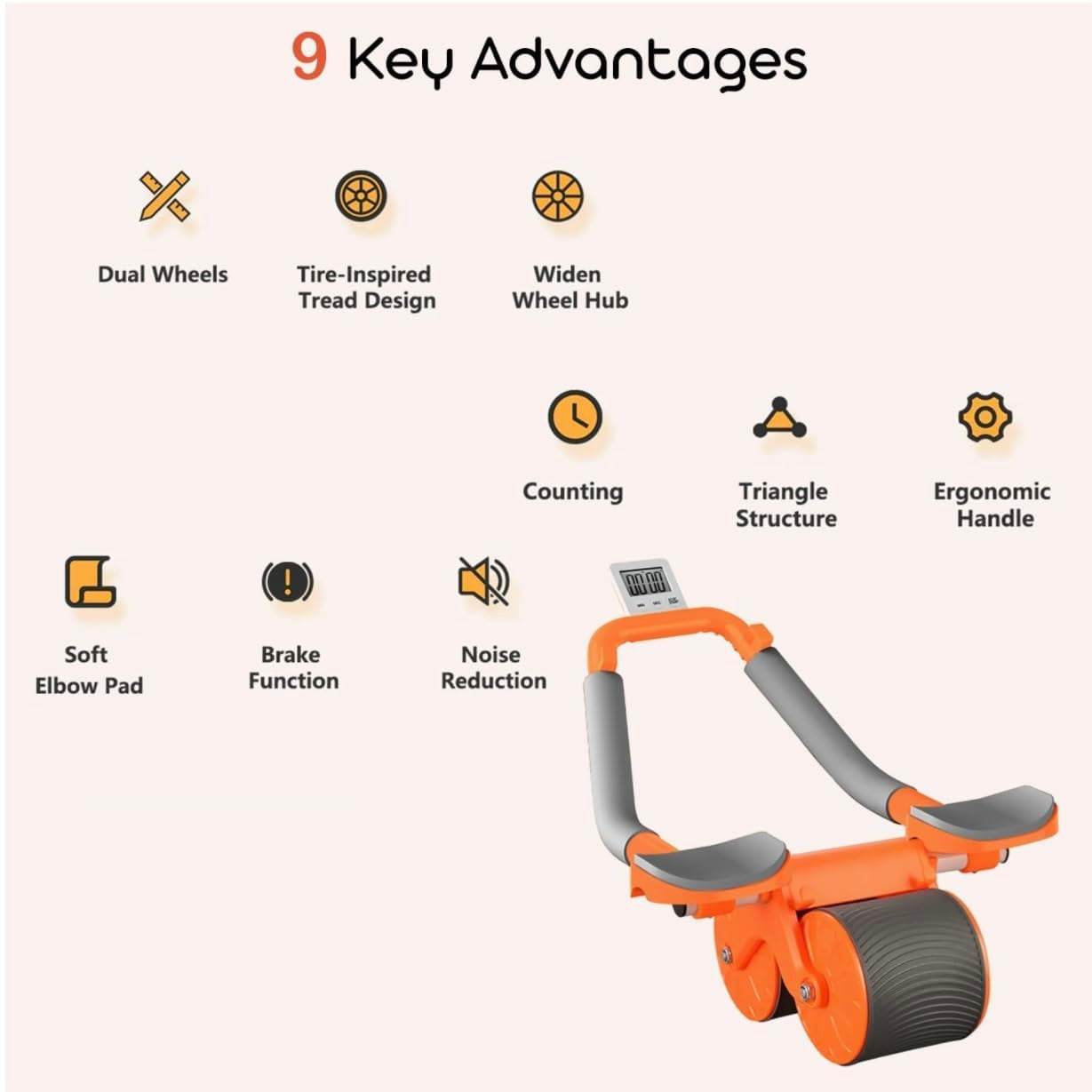 Clearance Elbow Support Ab Roller Wheel with LCD Counter, Automatic Rebound Abdominal Trainer with Knee Pad, Home Core Workout Fitness Equipment