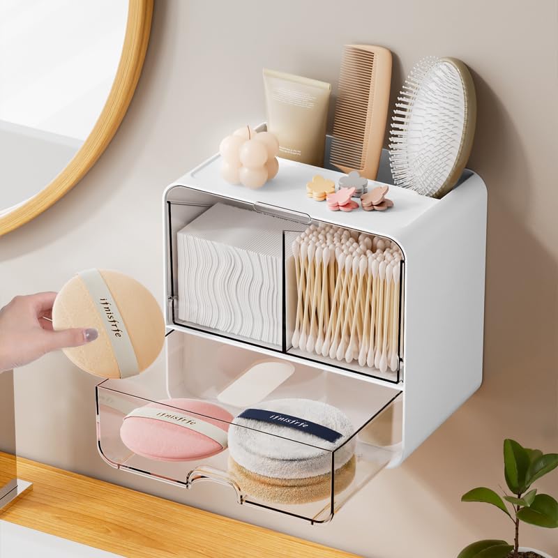 Clearance Wall Mounted Dustproof Cosmetic Storage Organizer, 257Pcs Wholesale 2-Tier Transparent Cover Bathroom Storage Box