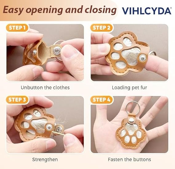 Clearance Upgraded Paw Shape Refillable Pet Hair Keepsake Keychain, 942Pcs Wholesale Multi Colors Leather Pet Fur Memorial Holder