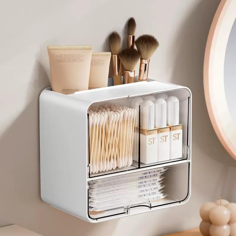 Clearance Wall Mounted Dustproof Cosmetic Storage Organizer, 257Pcs Wholesale 2-Tier Transparent Cover Bathroom Storage Box
