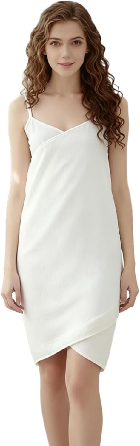 Large Surplus Stock 1354 Solid Wrap Front Spaghetti Strap Gauze Bath Wrap Dress, Lightweight Breathable Shower Cover Up Wholesale Clearance