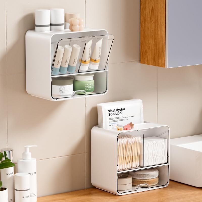 Clearance Wall Mounted Dustproof Cosmetic Storage Organizer, 257Pcs Wholesale 2-Tier Transparent Cover Bathroom Storage Box