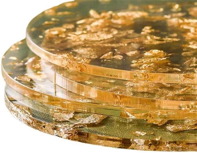 Bulk Liquidation Transparent Gold Leaf Acrylic Cup Coaster Set Of 6 For Coffee Wine Mugs, 291Sets Whole Batch Home Bar Accessory