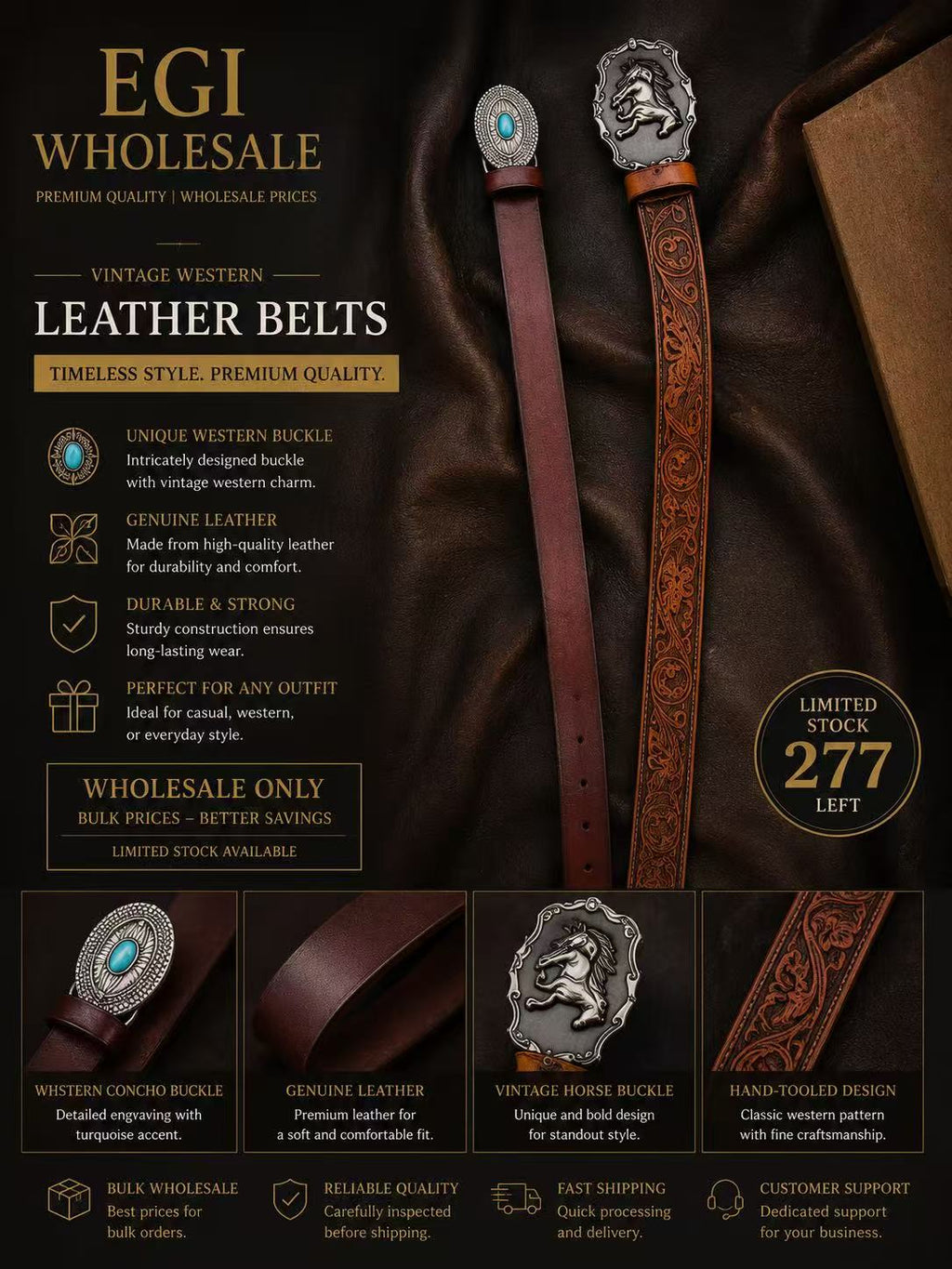 Vintage Western Cowboy Belt – Engraved Buckle | Only 277 Left