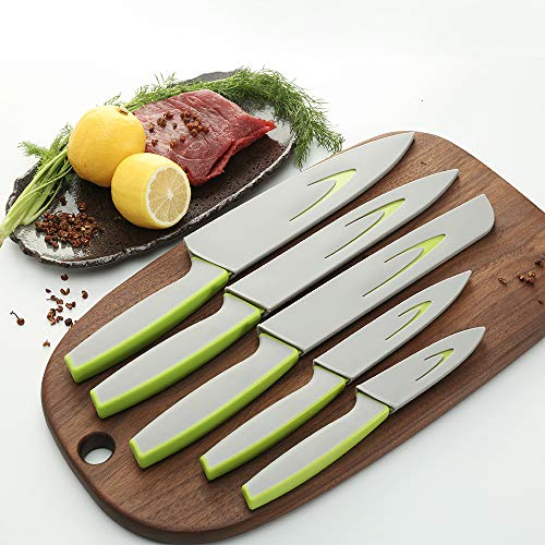 Lightweight Green 5pc Ceramic Knife Set Rust Resistant Kitchen Knives For Home Cooking