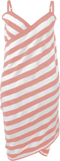 Surplus Stock 1187 Pink White Striped Spaghetti Strap Terry Bath Wrap Dress, Absorbent Shower Cover Up Spa Towel Gown Wholesale