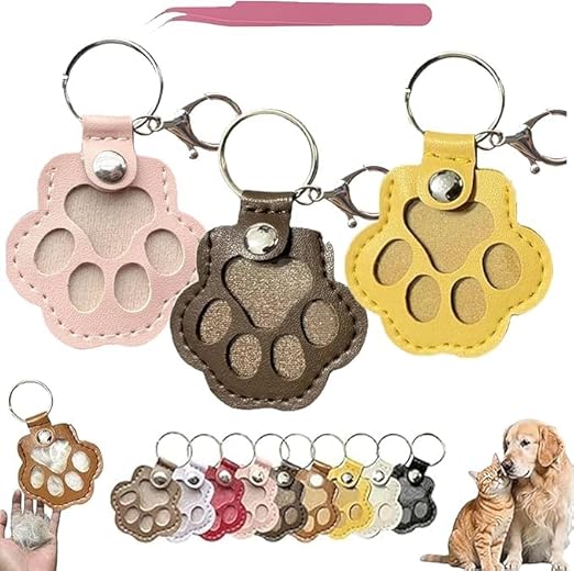 Clearance Upgraded Paw Shape Refillable Pet Hair Keepsake Keychain, 942Pcs Wholesale Multi Colors Leather Pet Fur Memorial Holder