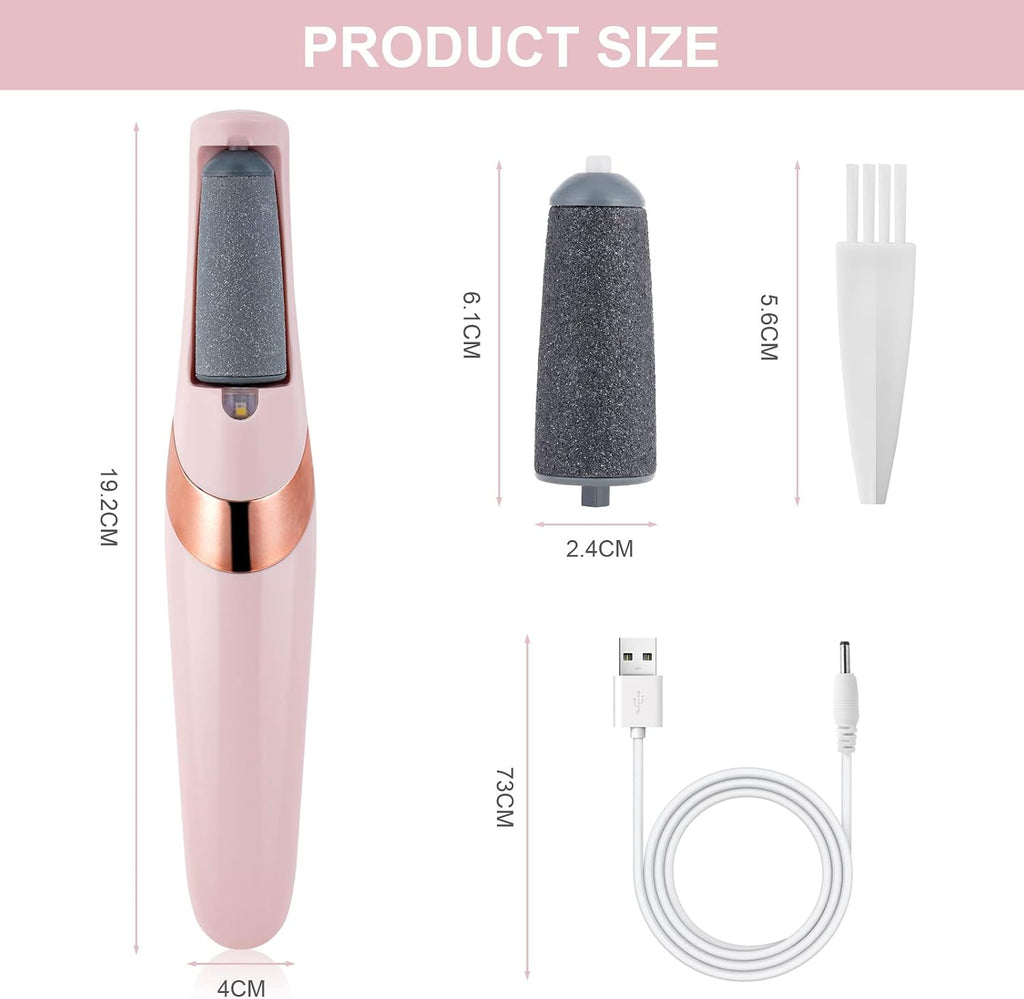 Rechargeable Electric Foot Callus Remover Clearance, Dual Speed Pedicure Tool with 2 Replacement Roller Heads, USB Charging Dead Skin Hard Cracked Heel Foot File for Home Foot Spa
