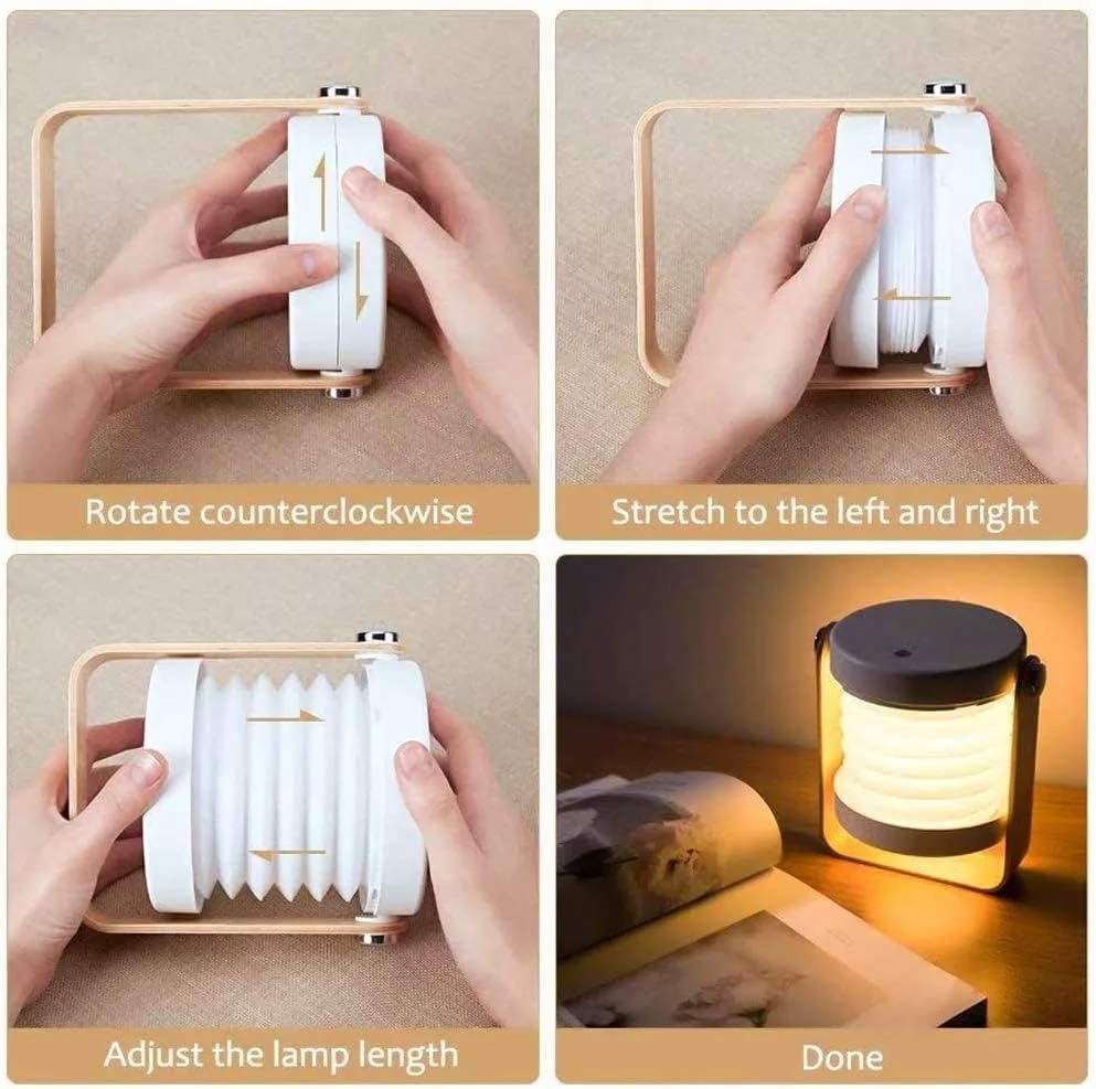 Clearance Multi-Style Rechargeable Cordless LED Mini Lamp Pack, 4 Types Portable Reading Night Light, Clip On / Foldable Lantern / Flexible Gooseneck / Rotatable Desk Lamp for Bedroom Camping Dorm