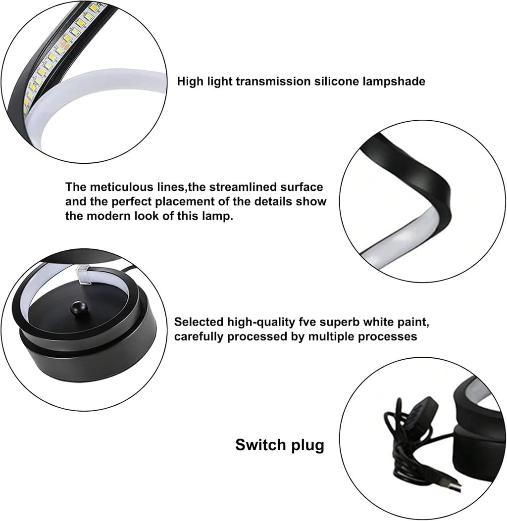 Modern Spiral LED Table Lamp Clearance, Flexible Curved Ribbon Desk Lamp Dimmable Warm Light, Minimalist Art Sculpture Night Light for Bedroom Office Decor