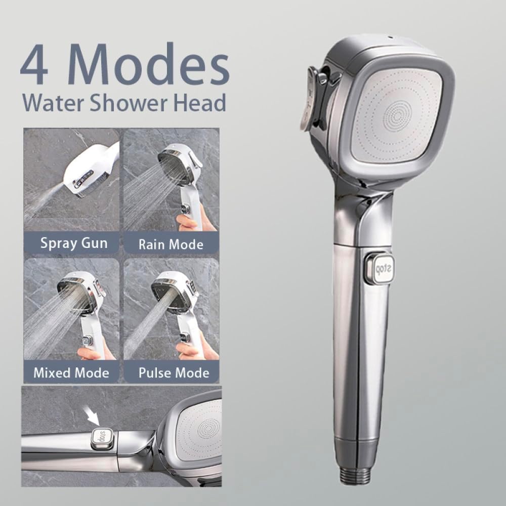 13752Pcs Clearance Mixed Color High Pressure Handheld Shower Head, 3 Spray Modes with One-Click Water Stop Button, Turbo Pressurized Water Saving Bathroom Shower Nozzle
