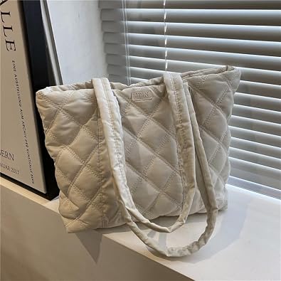 Diamond Quilted Puffer Tote Bag, Oversized Lightweight Nylon Shoulder Bag, Casual Commuter Handbag Clearance Overstock