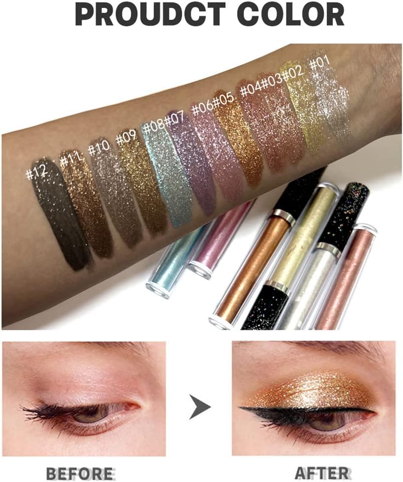 HANDAIYAN Glitter Liquid Eyeshadow Clearance, Shimmer Metallic Eye Shadow, Mixed Colors Random Shipment Long Lasting Sparkle Eye Makeup