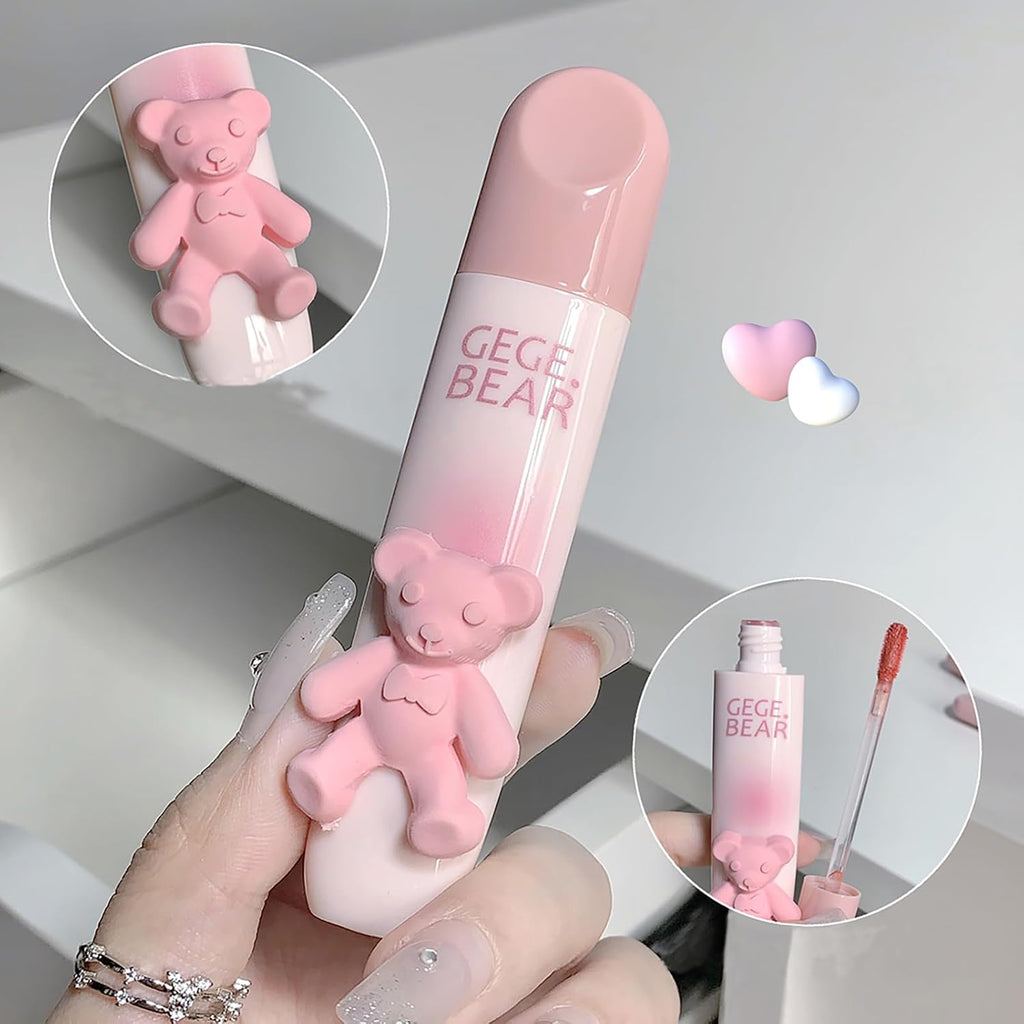 Kawaii 3D Bear Matte Lip Clay, Airy Soft Velvet Lipstick, Long Lasting Lip Gloss, Random Mixed Shades Clearance Stock
