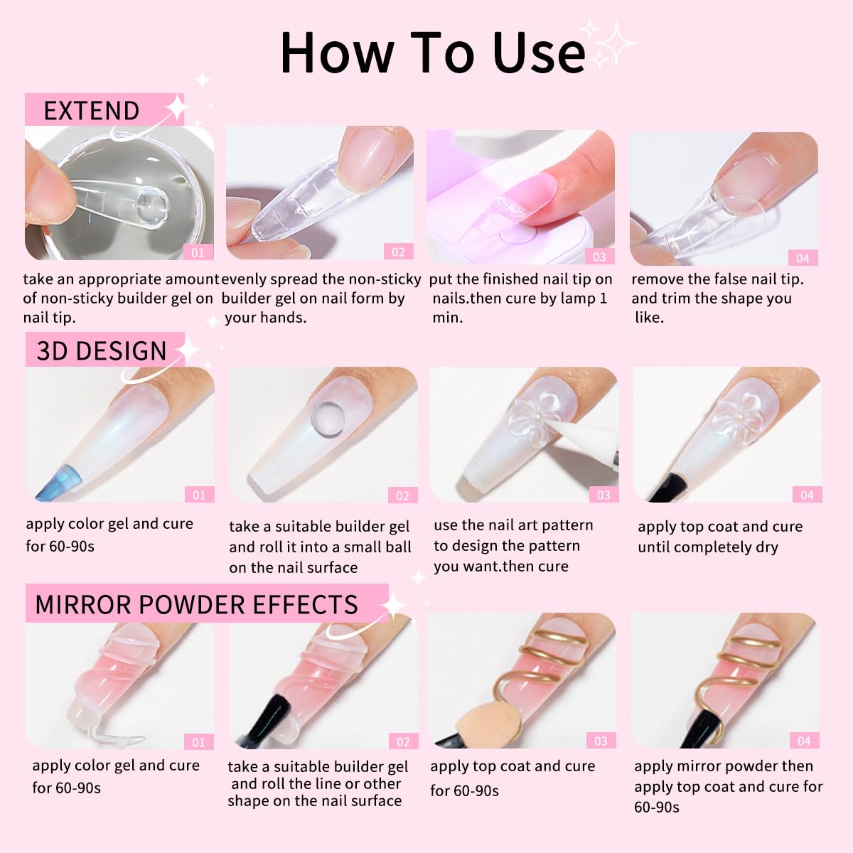 Clearance 20g Solid Builder Gel 4-in-1 Kit, Non-Sticky Nail Extension Gel with Manicure Tools for Salon & DIY