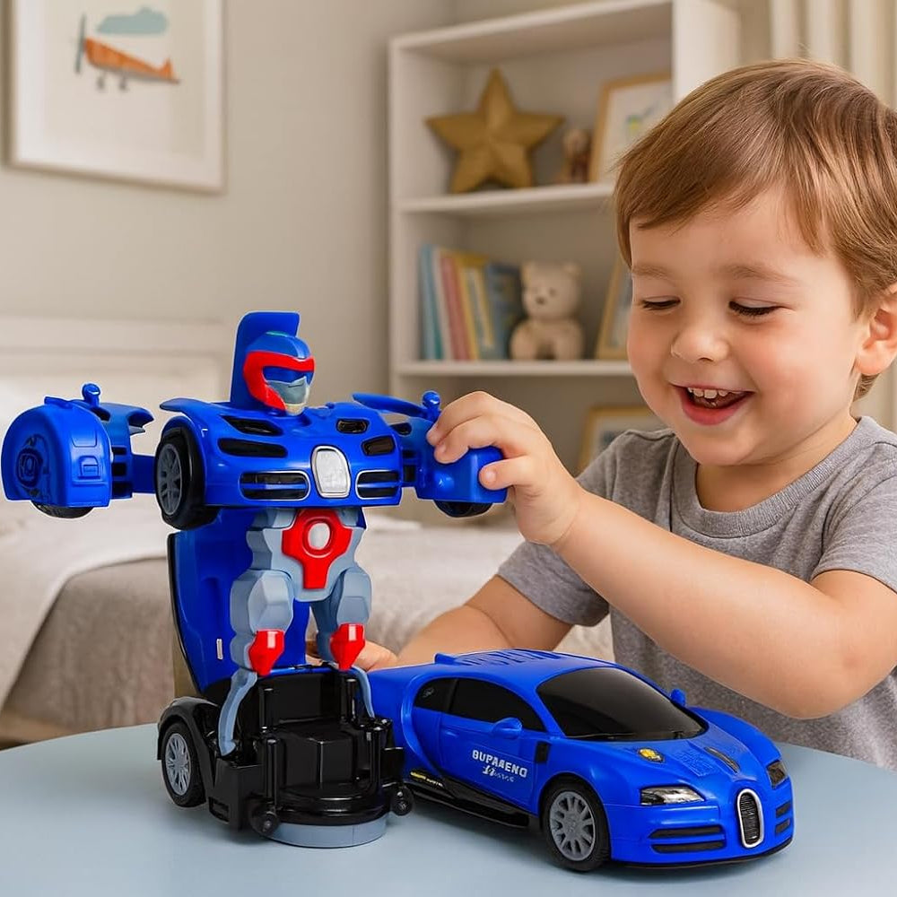 2 in 1 Bump & Go Transforming Car Robot Toy Clearance, Electric Auto Deformation Race Car with LED Lights & Music, Kids Toddler Vehicle Toy Mixed Colors