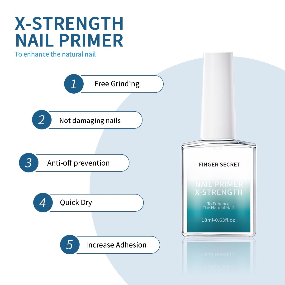 Clearance Finger Secret X-Strength Nail Prep Dehydrator + Primer 18ml, Salon Grade Nail Bonder, Mild Formula Boost Adhesion, Prevent Lifting for Gel & Acrylic Manicure