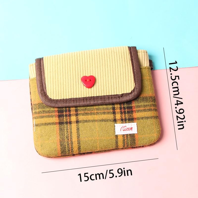 Red & Green Mixed Clearance Stock 32 Plaid Fabric Card Wallet, Cute Heart Button Mini Coin Purse with Wrist Strap Wholesale