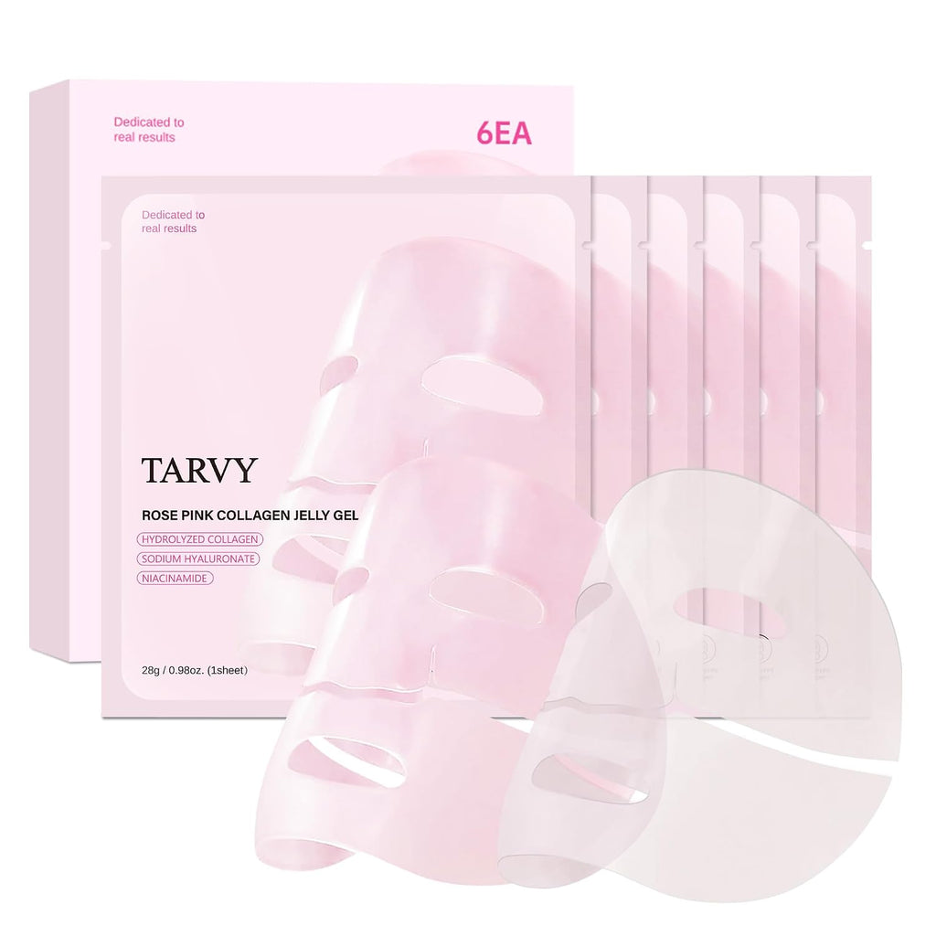 2080Pcs Clearance TARVY Rose Pink Collagen Jelly Gel Mask, 6pcs Firming Hydrating Hydrogel Facial Mask, Anti-Aging Deep Moisture Peel-off Gel Face Mask