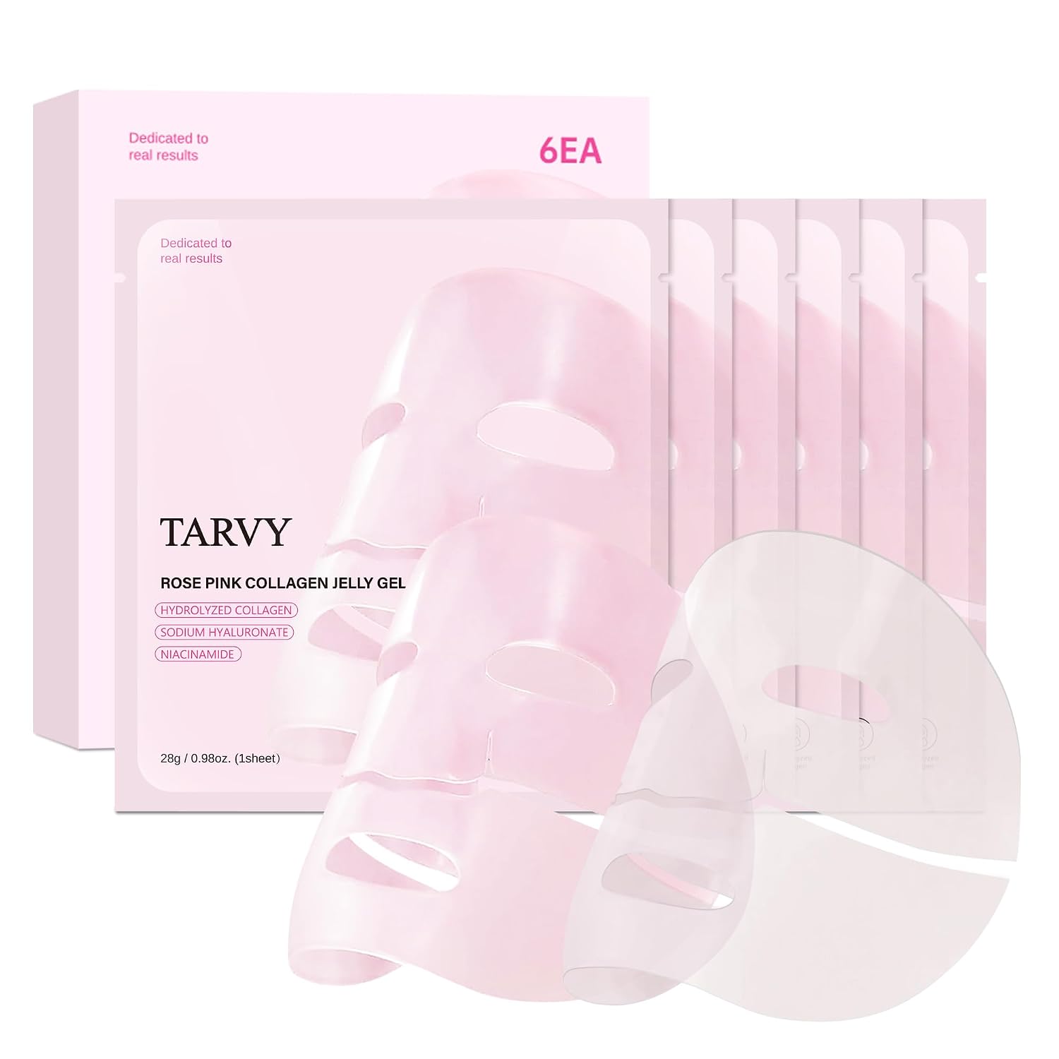 2080Pcs Clearance TARVY Rose Pink Collagen Jelly Gel Mask, 6pcs Firming Hydrating Hydrogel Facial Mask, Anti-Aging Deep Moisture Peel-off Gel Face Mask