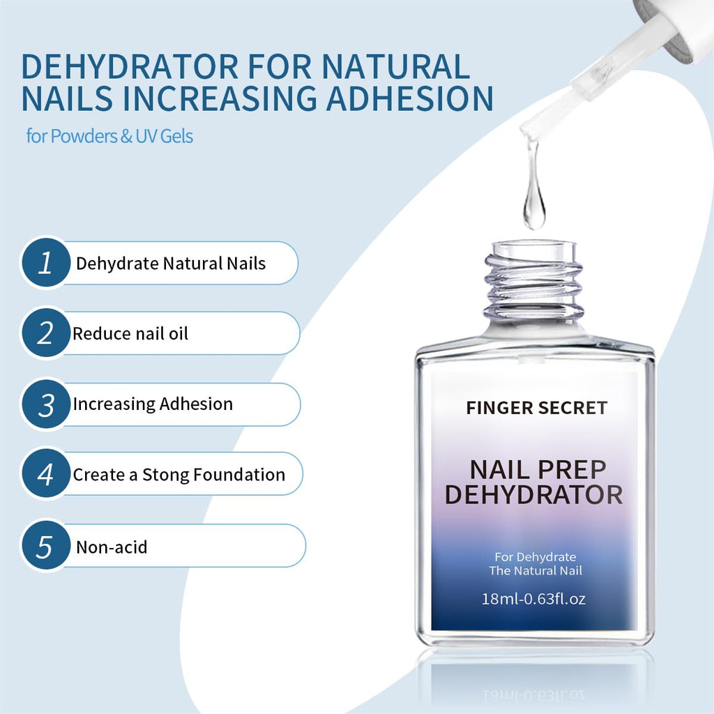Clearance Finger Secret X-Strength Nail Prep Dehydrator + Primer 18ml, Salon Grade Nail Bonder, Mild Formula Boost Adhesion, Prevent Lifting for Gel & Acrylic Manicure