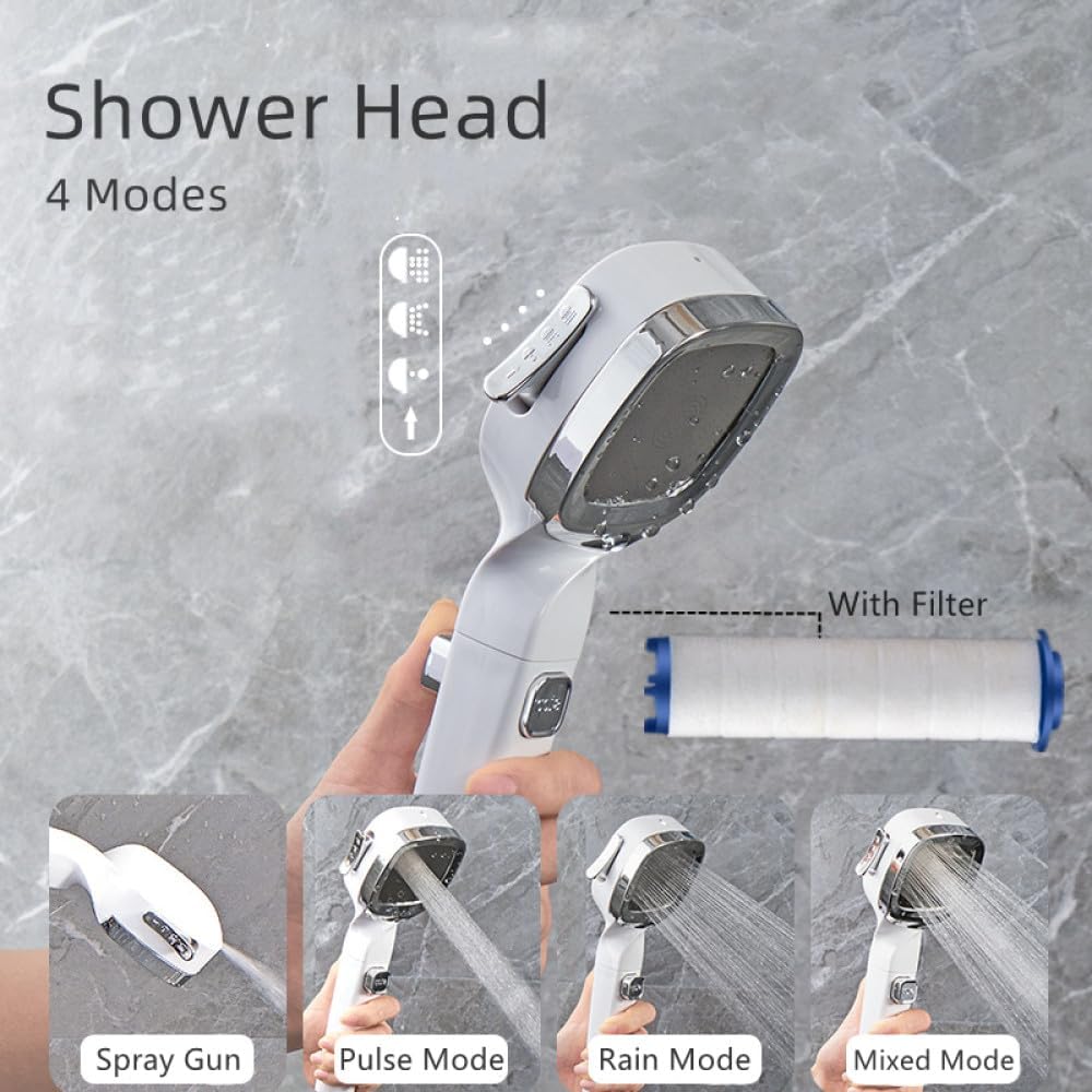13752Pcs Clearance Mixed Color High Pressure Handheld Shower Head, 3 Spray Modes with One-Click Water Stop Button, Turbo Pressurized Water Saving Bathroom Shower Nozzle