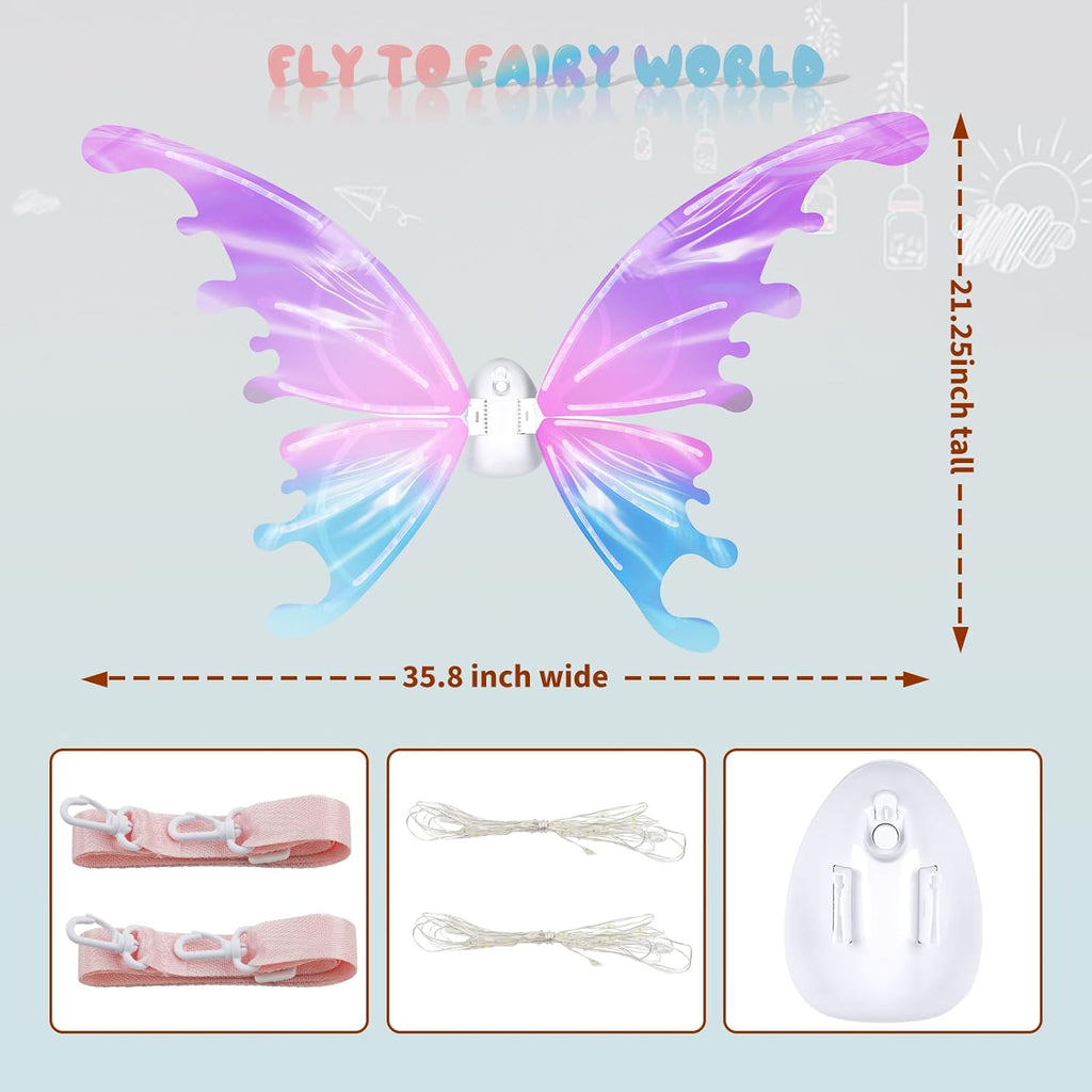 Hot clearance sale for electric light-up moving butterfly angel wings with music, hot-selling kids party costume accessory, limited stock, better price for bulk order.